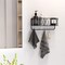 Entryway Mail Holder with Key Hooks, 11.0" L×2.6" W×5.1" H, Wall Mounted Matte Black Metal Wire Mesh Storage Basket with 5 Hooks, Easy to Organize Letters, Magazines, Keys, Leashes for Entryway
